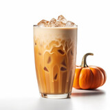 iced pumpkin cream latte on white background
