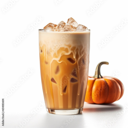 iced pumpkin cream latte on white background