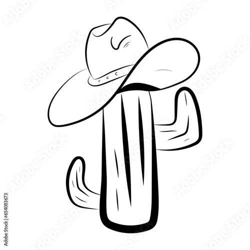 cowbow hand draw cactus with a hat