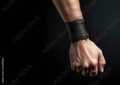 A man's arm with a stylish leather bracelet