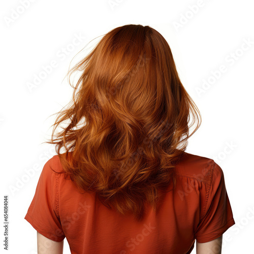 A woman with red hair from behind