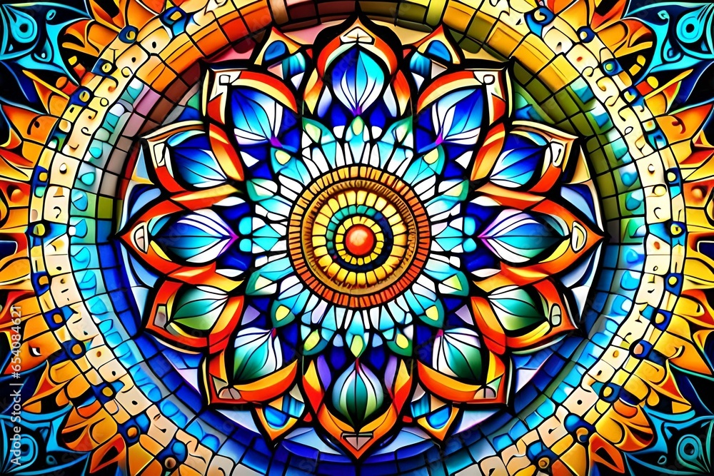 An intricate mandala design with geometric patterns and vibrant colors An intricate mandala design with geometric patterns and vibrant colors
