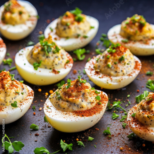 Deviled eggs on a serving tray