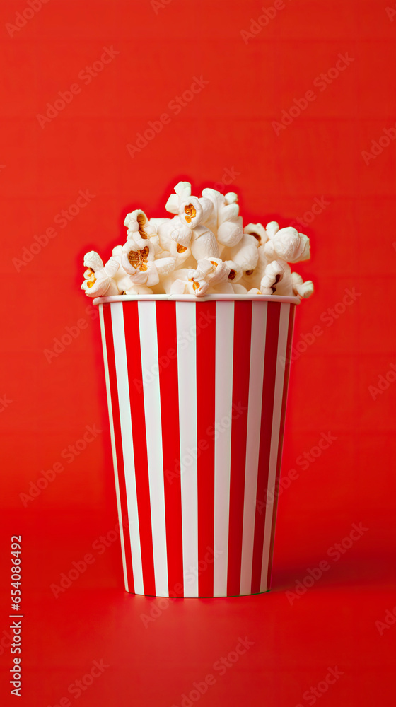 A classic striped cup filled with delicious popcorn