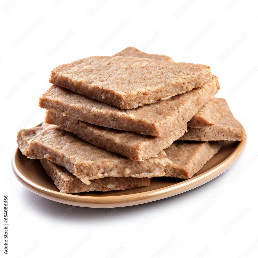 A stack of crispy crackers on a plate A stack of crispy crackers on a plate