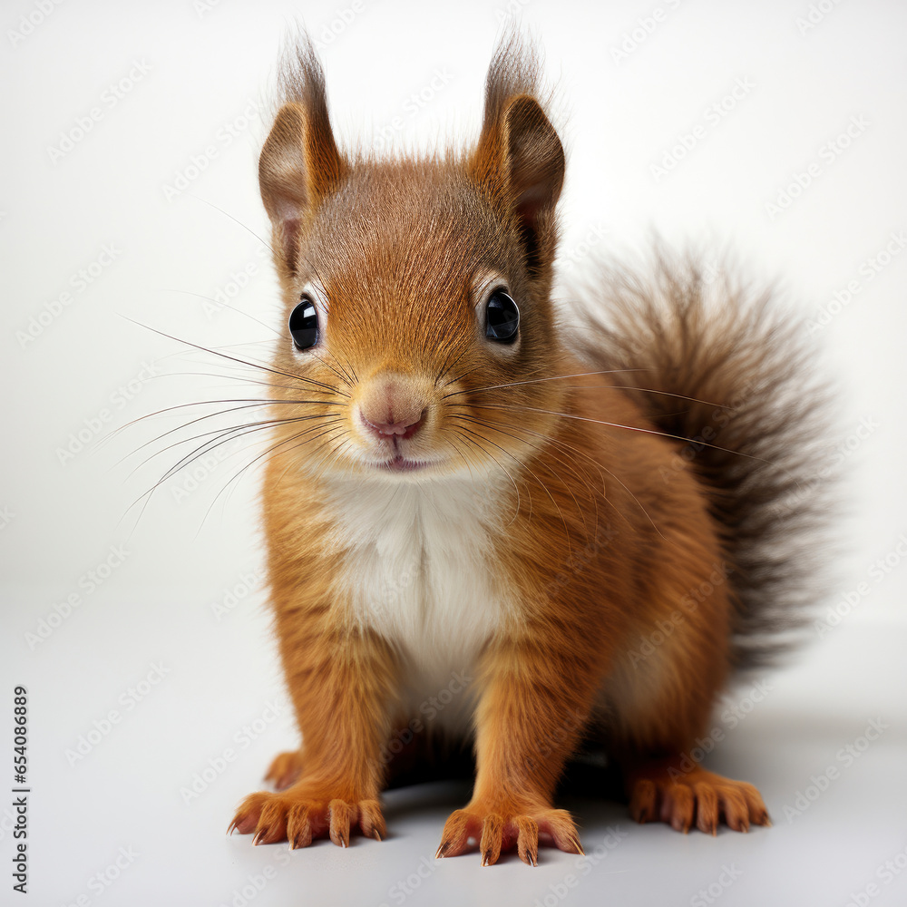 A cute red squirrel standing tall on its hind legs