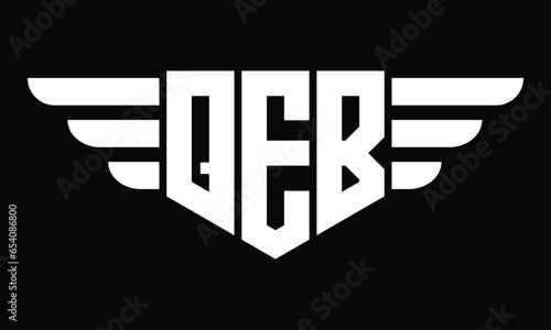 QEB three letter logo, creative wings shape logo design vector template. letter mark, word mark, monogram symbol on black & white.