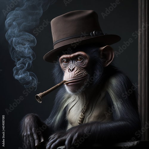 Monkey smoking pipe, generated by AI