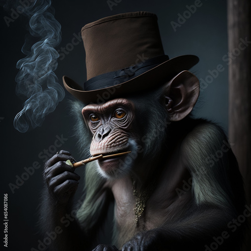 Monkey smoking pipe, generated by AI