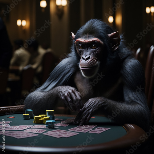 Monkey playing poker, generated by AI