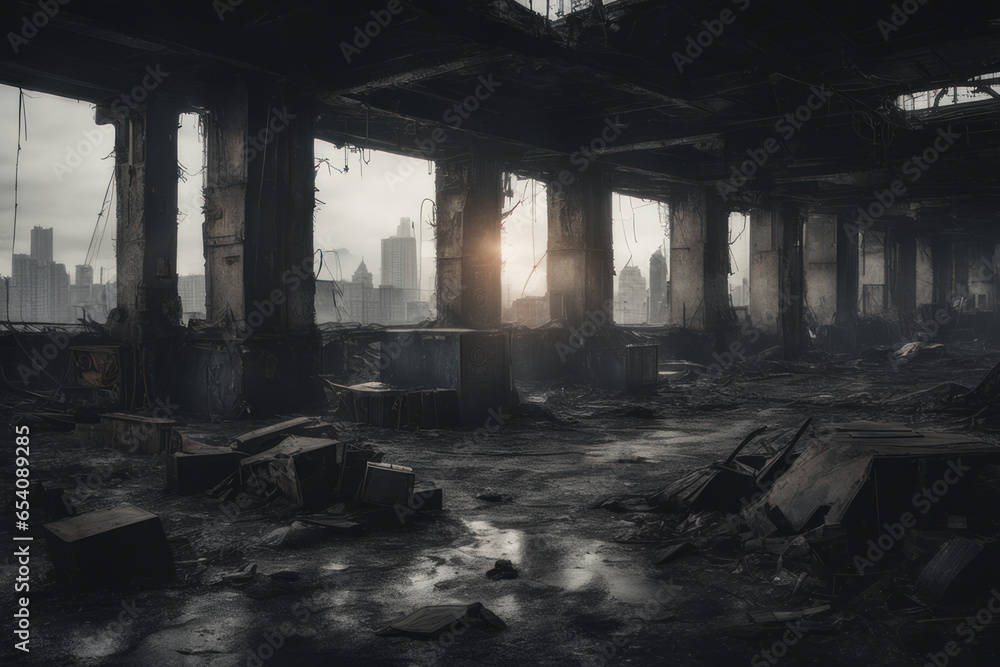 interior of a post apocalyptic building interior of a post apocalyptic building