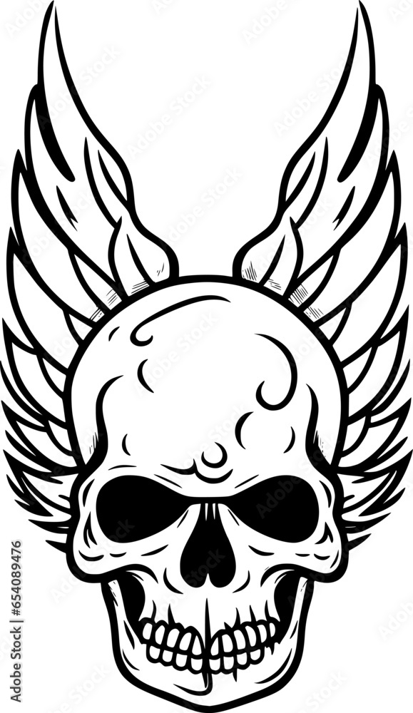 Fototapeta premium skull and wing cartoon