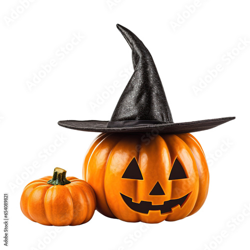 Halloween pumpkin with a witches hat 