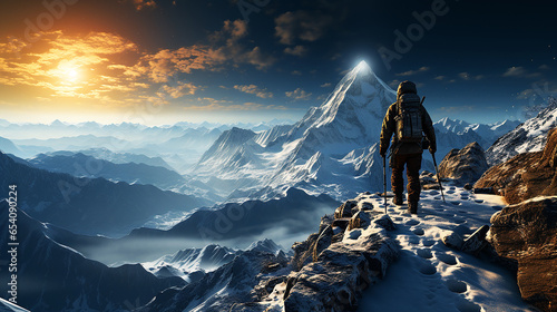 険しい雪山を登山する人(AI) © Rossi0917