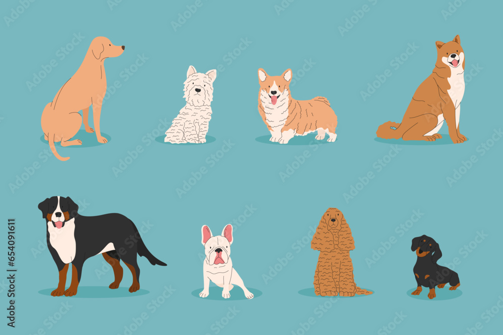 Dogs collection. Vector illustration of funny cartoon different breeds ...