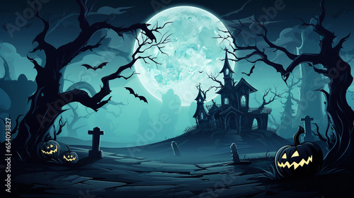 Scary Halloween Spooky Blue Vector Scene Background
