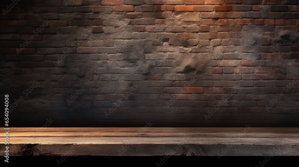 Old Wood Table with Blurred Concrete Block Wall Old Wood Table with Blurred Concrete Block Wall