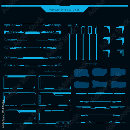 sci fi iu elements futuristic hud. Basic Communication Concept Set. Abstract Header Status Bar, Side Frame, Screen, Vector Entry Arrow,