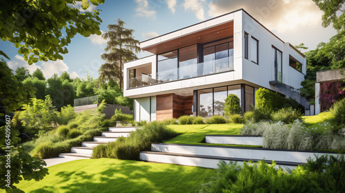 modern luxury house in a nature environment - eco conscious house construction © Chamli_Pr