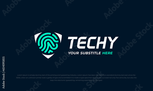 tech logo combination fingerprint and triangle abstract shield