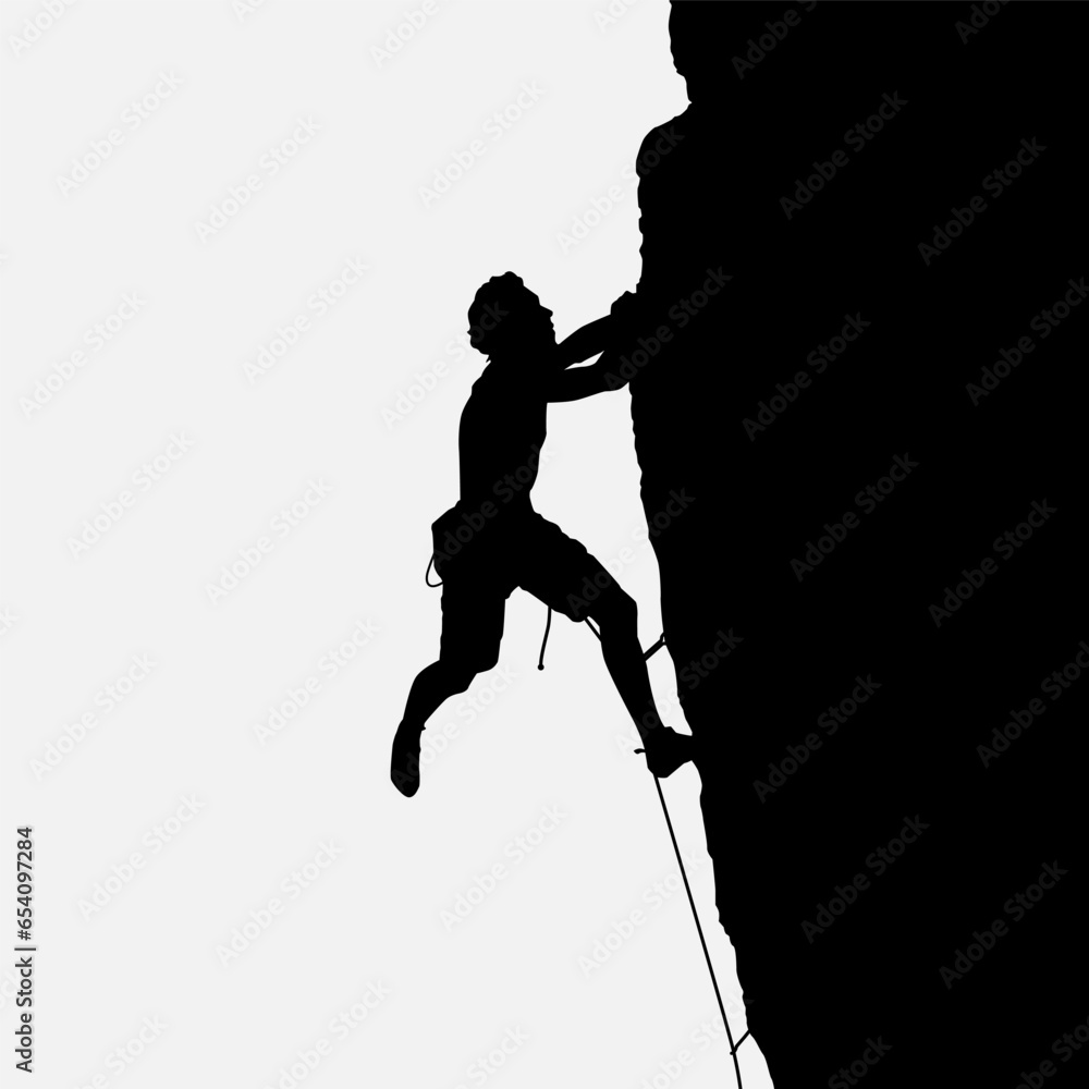 High details of climbing silhouette. Minimal symbol and logo of sport. Fit for element design, background, banner, backdrop, cover, logotype. Isolated on black background. Vector Eps 10 High details of climbing silhouette. Minimal symbol and logo of sport. Fit for element design, background, banner, backdrop, cover, logotype. Isolated on black background. Vector Eps 10