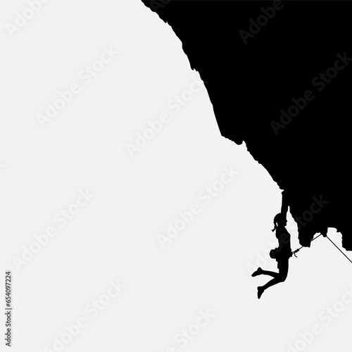 High details of climbing silhouette. Minimal symbol and logo of sport. Fit for element design, background, banner, backdrop, cover, logotype. Isolated on black background. Vector Eps 10