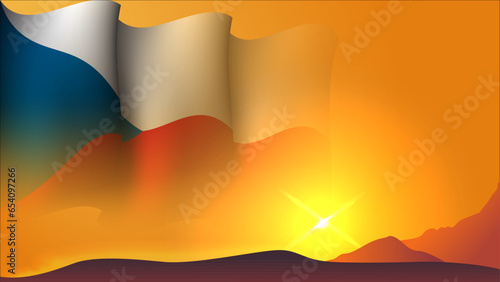 czech republic waving flag background design on sunset view vector illustration