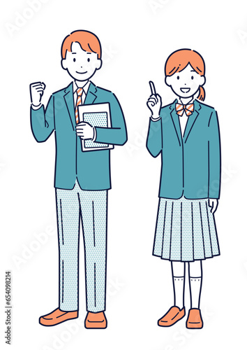 笑顔の男子生徒と女子生徒のイラスト＿全身