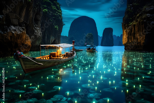 The enchanting bioluminescent glow of the Blue Lagoon in Koh Phi Phi photo