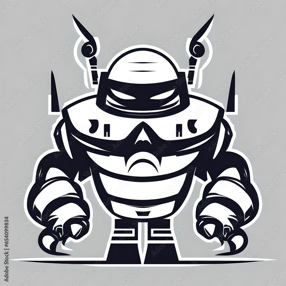A logo for a business or sports team featuring a sci-fi science fiction robot cartoon that is suitable for a t-shirt graphic. A logo for a business or sports team featuring a sci-fi science fiction robot cartoon that is suitable for a t-shirt graphic.