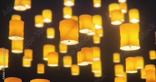 Sky Lanterns Flying in a 3D animation