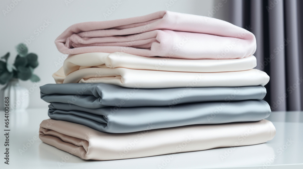 A stack of silk pastel linens A stack of silk pastel linens