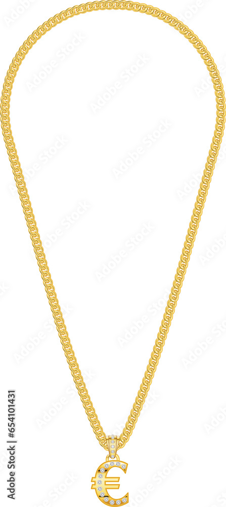 Eine aufwändig illustrierte Goldkette mit einem Euro Symbol aus Gold mit Diamanten besetzt Eine aufwändig illustrierte Goldkette mit einem Euro Symbol aus Gold mit Diamanten besetzt