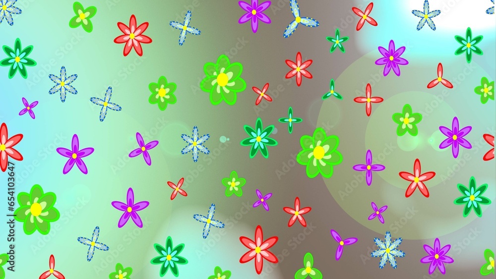 Motion footage background with colorful elements. Snowflake doodle graphic hand-drawn.