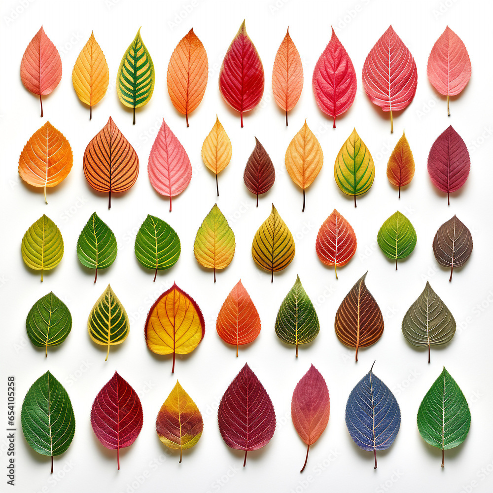 solated leaves. Collection of multicol, no shadows, maximum details, sharpness throughout the solated leaves. Collection of multicol, no shadows, maximum details, sharpness throughout the