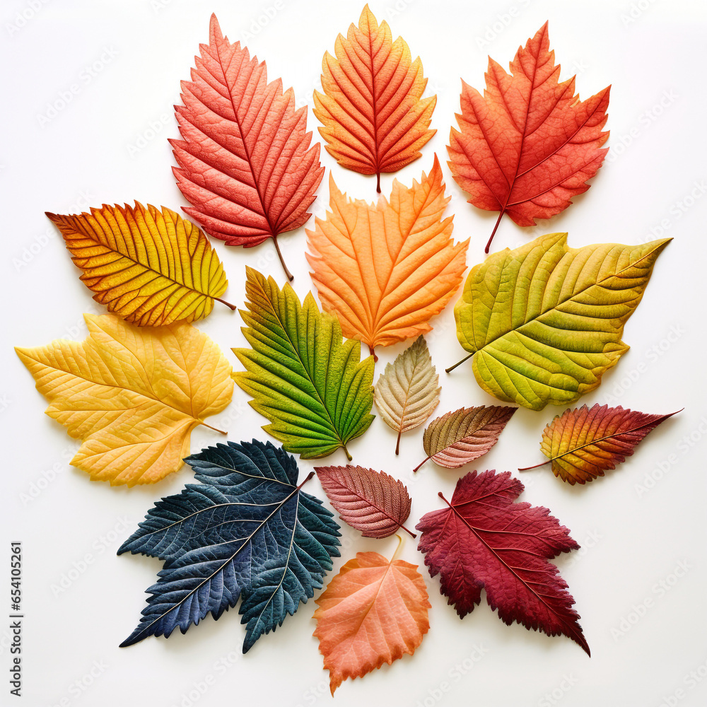 solated leaves. Collection of multicol, no shadows, maximum details, sharpness throughout the solated leaves. Collection of multicol, no shadows, maximum details, sharpness throughout the
