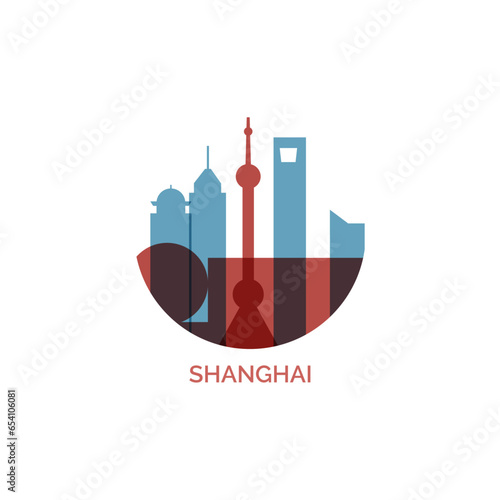 Photography China Shanghai cityscape skyline city panorama vector flat modern logo icon