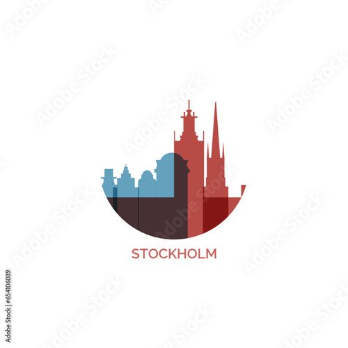 Photography Sweden Stockholm cityscape skyline capital city panorama vector flat modern logo icon