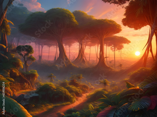 Beautiful photo of jungle forest landscape at sunset or sunrise © SMAlamgirHossain