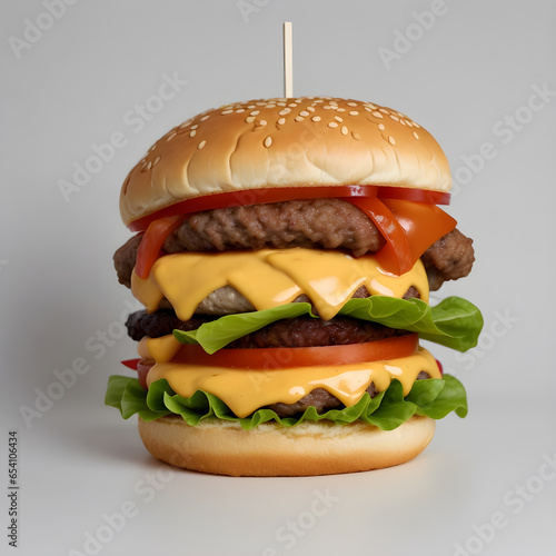A fresh and delicious hamburger burger isolated on a grey background fast food 