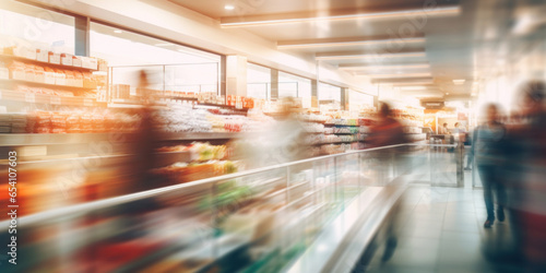 Abstract blur supermarket and retail store  soft natural light  earthy tones  artfully arranged  selective focus  dynamic composition