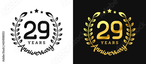 Anniversary 29 gold numbers. Minimalist design template, modern, elegant celebrating anniversary event. label, vector, sign, illustration, banner, symbol, icon, design, sticker, tag, badge, element