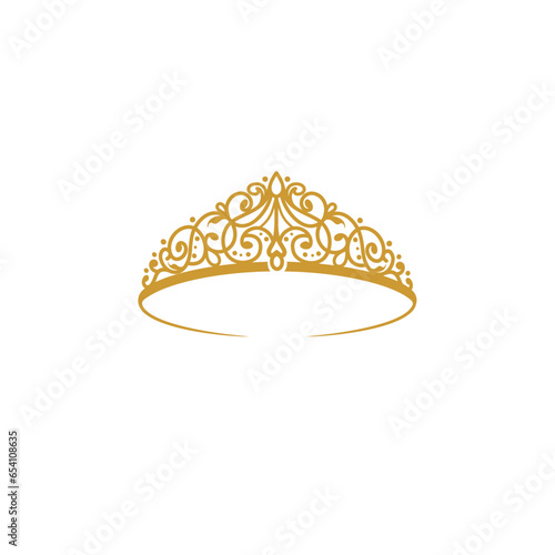 Vintage Elegant Gold Tiara Logo Illustration In Isolated White Background