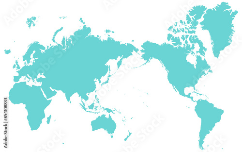 水色の世界地図のシルエットイラスト　全体図　world map earth
