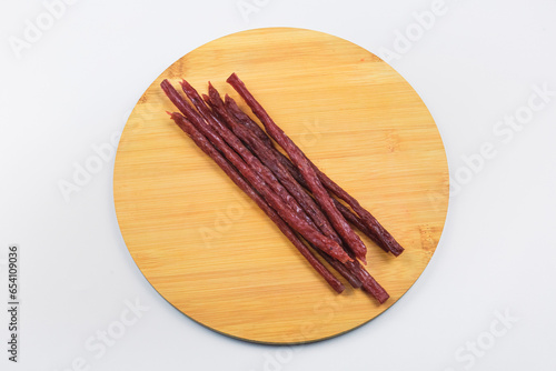 Delicious dried red meat sausages.