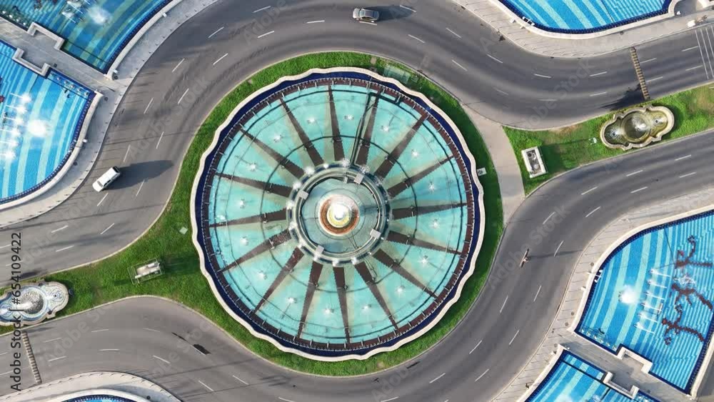 Rotating Birds Eye View Of The Artesian Fountains Of Unirii Square, Empty Streets, Bucharest, Romania Rotating Birds Eye View Of The Artesian Fountains Of Unirii Square, Empty Streets, Bucharest, Romania
