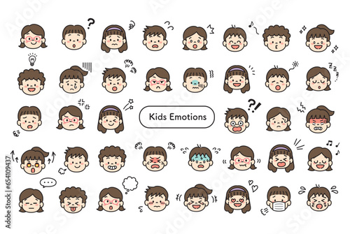 子ども　顔　アイコン　イラスト　バリエーション　セット
