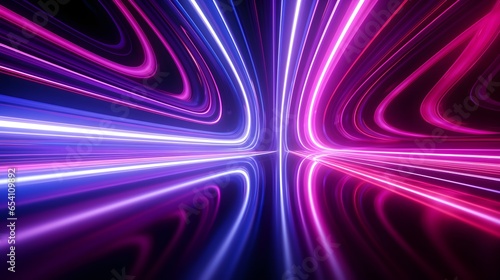 abstract panoramic neon background. Bright purple violet pink lines glowing in ultraviolet light © Lucky Ai