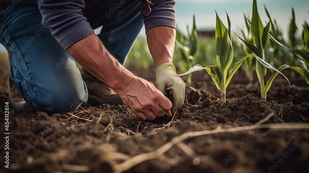 A Close - up view of corn farmer standing near tractor, happy farmer at work, preparing soil for planting, tractor in plantation industry, farming background A Close - up view of corn farmer standing near tractor, happy farmer at work, preparing soil for planting, tractor in plantation industry, farming background