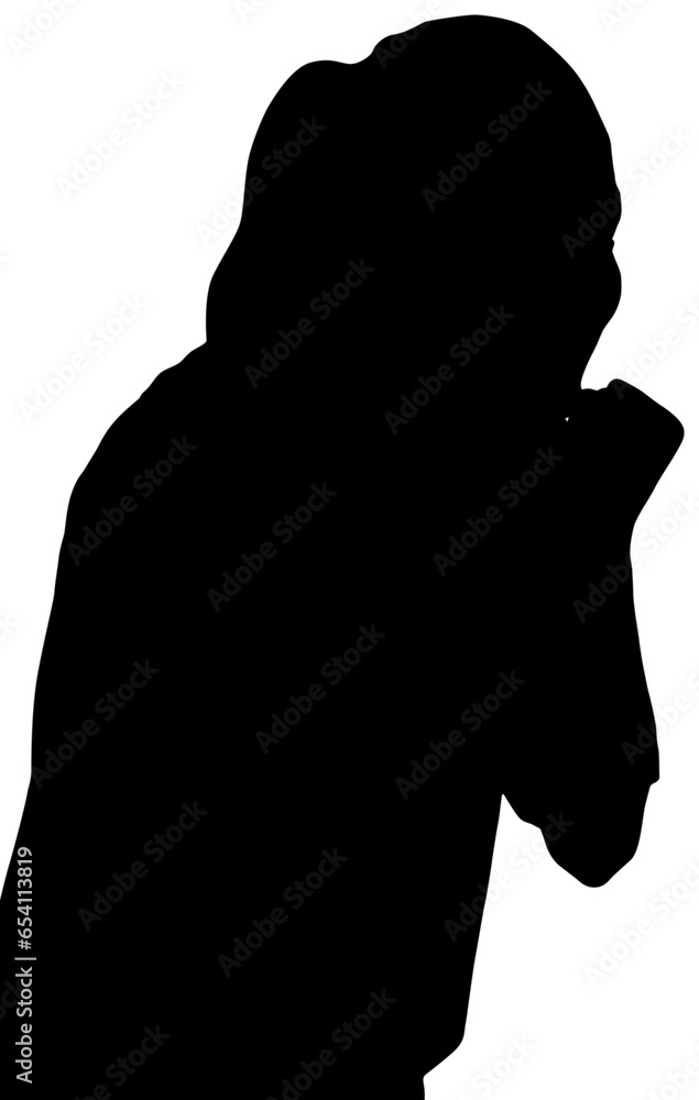Digital png silhouette of woman with hands to face on transparent background